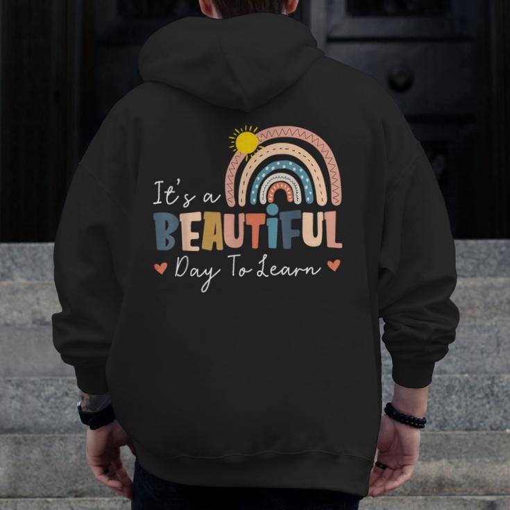It's A Beautiful Day To Learn Cute Rainbow Boho Teacher Men Zip Up Hoodie Back Print, funny design It's A Beautiful Day To Learn Cute Rainbow Boho Teacher Men Zip Up Hoodie Back Print, funny design