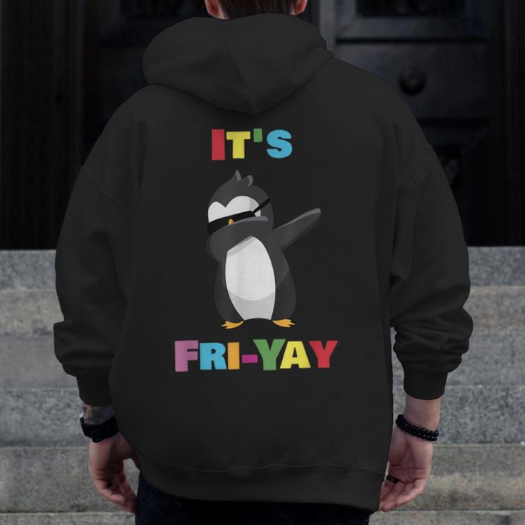 It's Fri-Yay Dabbing Penguin Friday Weekend Teacher Student Men Zip Up Hoodie Back Print, funny design