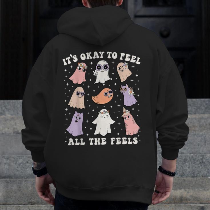 It’s Okay To Feel All The Feels Special Ed Teacher Halloween Men Zip Up Hoodie Back Print, funny design