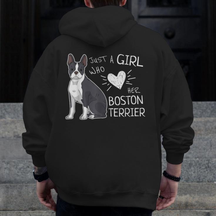 Just A Girl Who Loves Her Boston Terrier Puppy Love Men Zip Up Hoodie Back Print, funny design