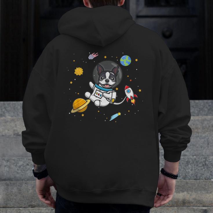 Kawaii Kids & Boys Astronaut Space Boston Terrier Dog Lover Men Zip Up Hoodie Back Print, funny design