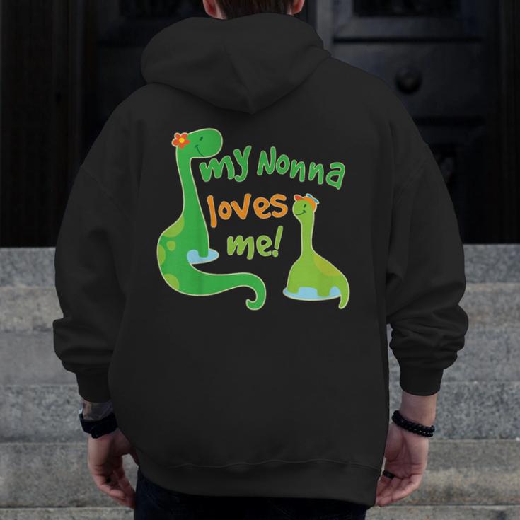 Kids My Nonna Loves Me Dinosaur Grandson Men Zip Up Hoodie Back Print, funny design