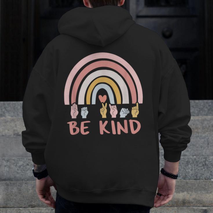 Be Kind ASL Sign Language Deaf SPED Teacher Kids Men Women Men Zip Up Hoodie Back Print, funny design