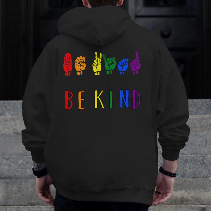 Be Kind Pride Sign Language Rainbow Teachers Interpreter ASL Men Zip Up Hoodie Back Print, funny design