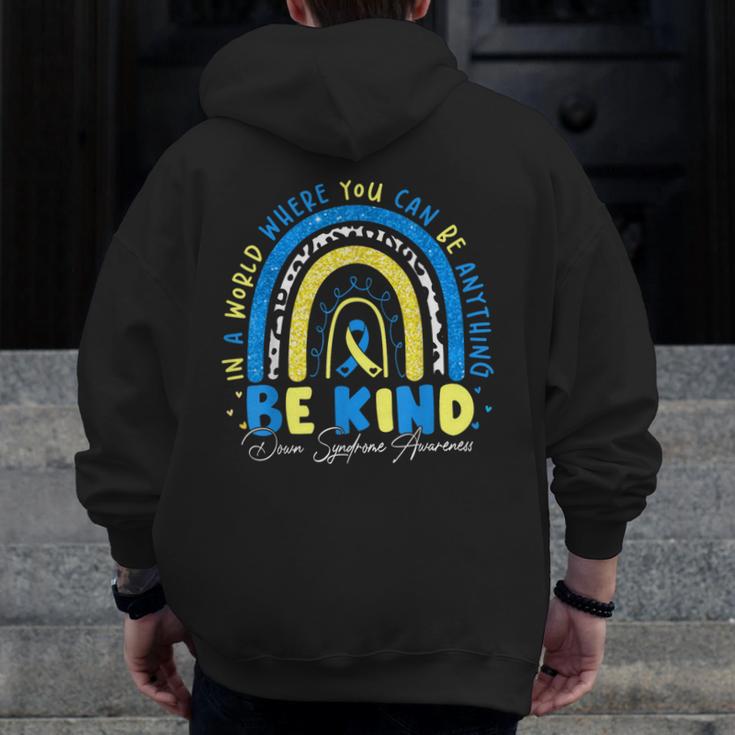 Be Kind Rainbow Down Syndrome Awareness Teacher Blue Yellow Men Zip Up Hoodie Back Print, funny design Be Kind Rainbow Down Syndrome Awareness Teacher Blue Yellow Men Zip Up Hoodie Back Print, funny design