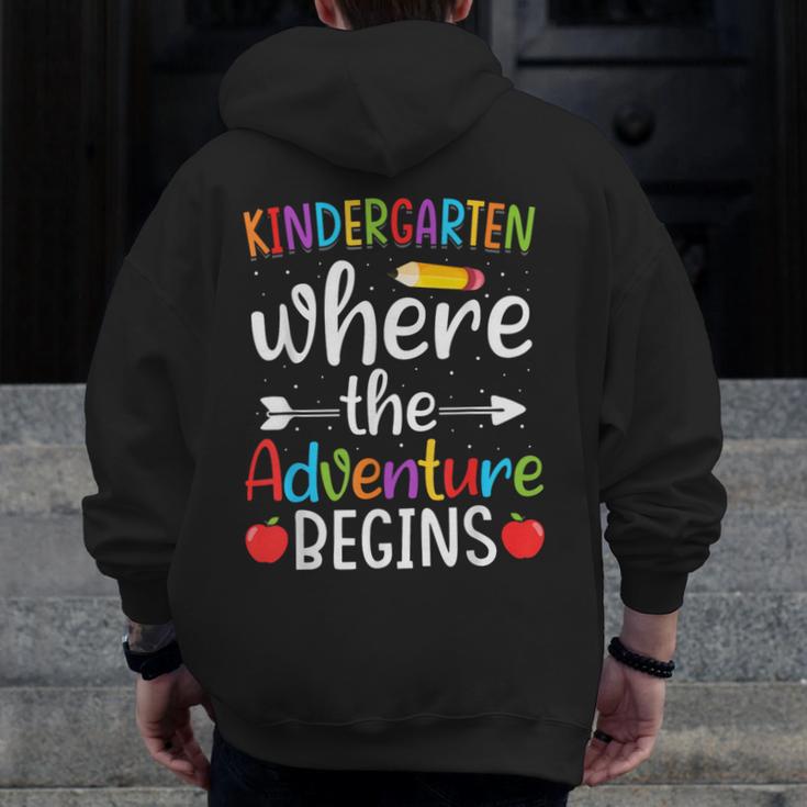 Kindergarten Where The Adventure Begins Shirt Children's Teacher Men Zip Up Hoodie Back Print, funny design Kindergarten Where The Adventure Begins Shirt Children's Teacher Men Zip Up Hoodie Back Print, funny design