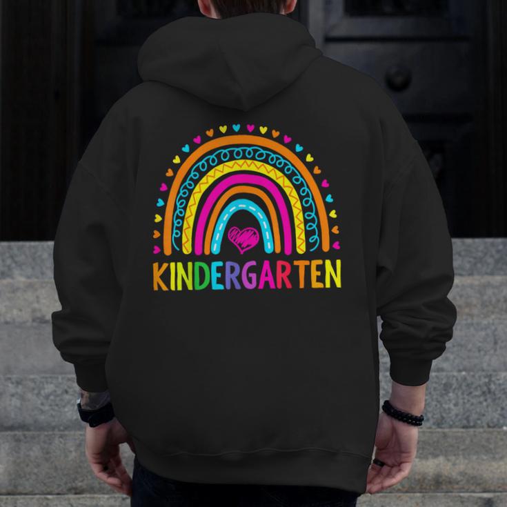 Kindergarten Rainbow Girls Boys Teacher First Day Of School Men Zip Up Hoodie Back Print, funny design