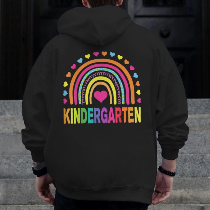 Kindergarten Rainbow Girls Boys Teacher Team Kinder Squad Men Zip Up Hoodie Back Print, funny design