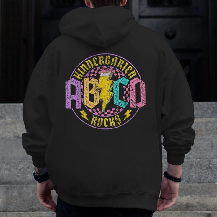 Kindergarten Rocks ABCD Back To School Rock Teacher Men Zip Up Hoodie Back Print, funny design