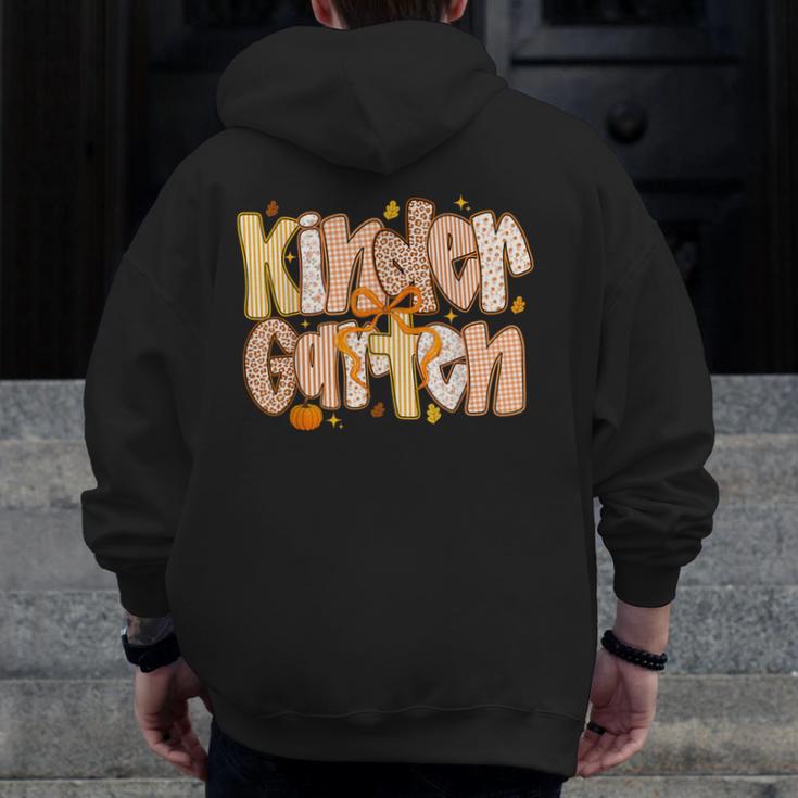 Kindergarten Teacher Fall Pumpkin Autumn Cute Men Zip Up Hoodie Back Print, funny design Kindergarten Teacher Fall Pumpkin Autumn Cute Men Zip Up Hoodie Back Print, funny design