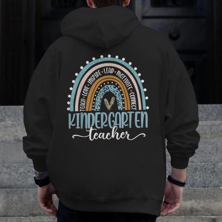 Kindergarten Teacher Leopard Boho Rainbow Back To School Men Zip Up Hoodie Back Print, funny design Kindergarten Teacher Leopard Boho Rainbow Back To School Men Zip Up Hoodie Back Print, funny design