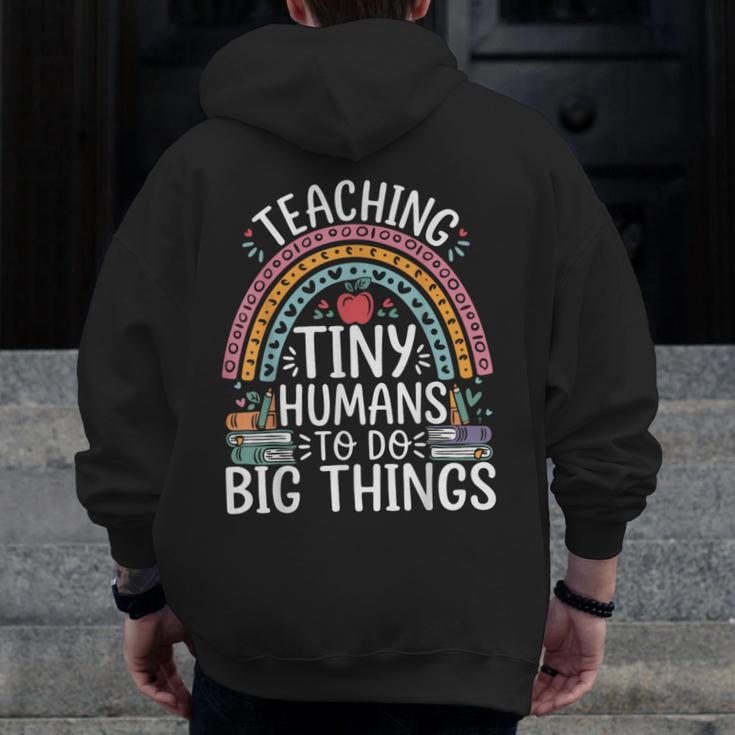 Kindergarten Teacher Tiny Humans Pre-School Teacher Men Zip Up Hoodie Back Print, funny design