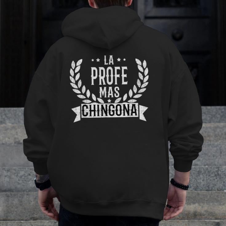 La Profe Mas Chingona Spanish Female Teacher Men Zip Up Hoodie Back Print, funny design
