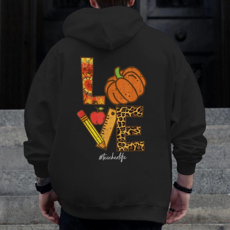 Leopard Pumpkin Love Teacher Life Thanksgiving Fall Women Men Zip Up Hoodie Back Print, funny design Leopard Pumpkin Love Teacher Life Thanksgiving Fall Women Men Zip Up Hoodie Back Print, funny design