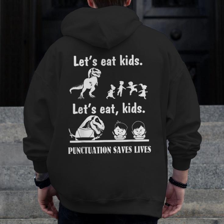 Let's Eat Kids Fun Dinosaurs Grammar Teacher Men Zip Up Hoodie Back Print, funny design Let's Eat Kids Fun Dinosaurs Grammar Teacher Men Zip Up Hoodie Back Print, funny design