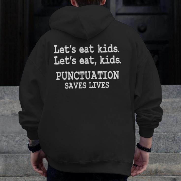 Let's Eat Kids Punctuation Saves Lives Teacher Men Zip Up Hoodie Back Print, funny design Let's Eat Kids Punctuation Saves Lives Teacher Men Zip Up Hoodie Back Print, funny design