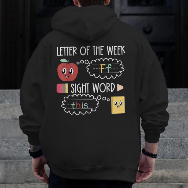Letter Of The Week Ff Sight Word Teacher Squad Men Zip Up Hoodie Back Print, funny design