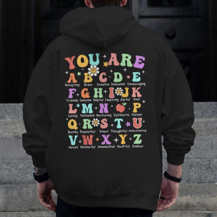 You Are Letters Alphabet Learn ABCs Inspiration Teacher Life Men Zip Up Hoodie Back Print, funny design You Are Letters Alphabet Learn ABCs Inspiration Teacher Life Men Zip Up Hoodie Back Print, funny design