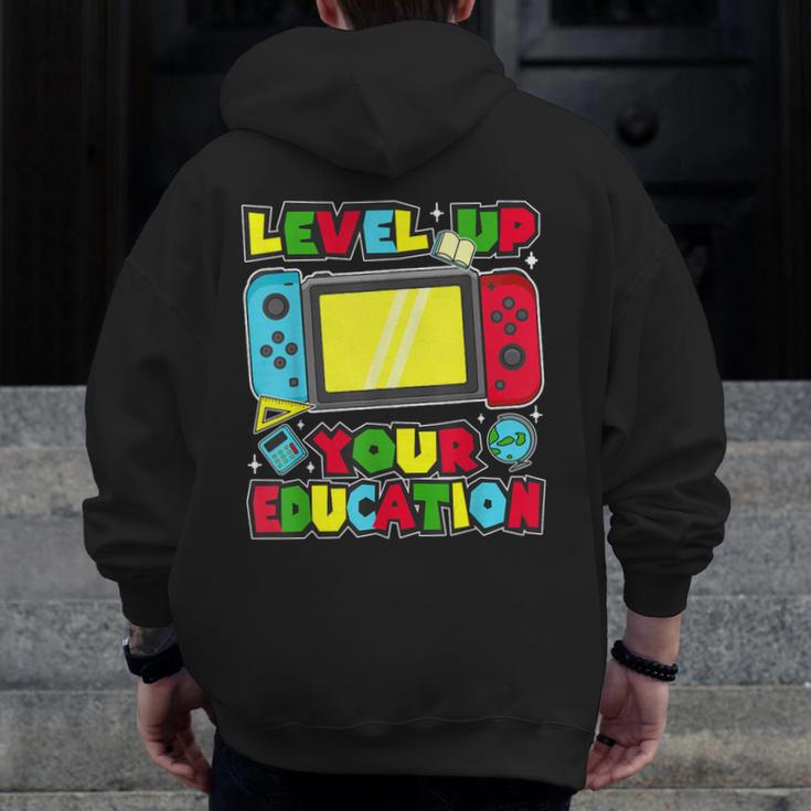Level Up Your Education Gaming Inspired Teacher Gamers Men Zip Up Hoodie Back Print, funny design