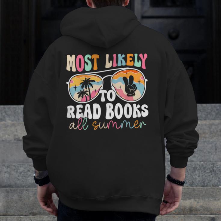 Most Likely To Read Books All Summer Teacher Student Men Zip Up Hoodie Back Print, funny design