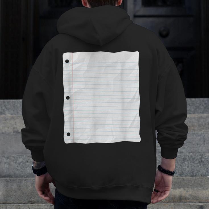 Lined Paper Notebook Halloween Costume For Students Teachers For Men Women Kids Men Zip Up Hoodie Back Print, funny design