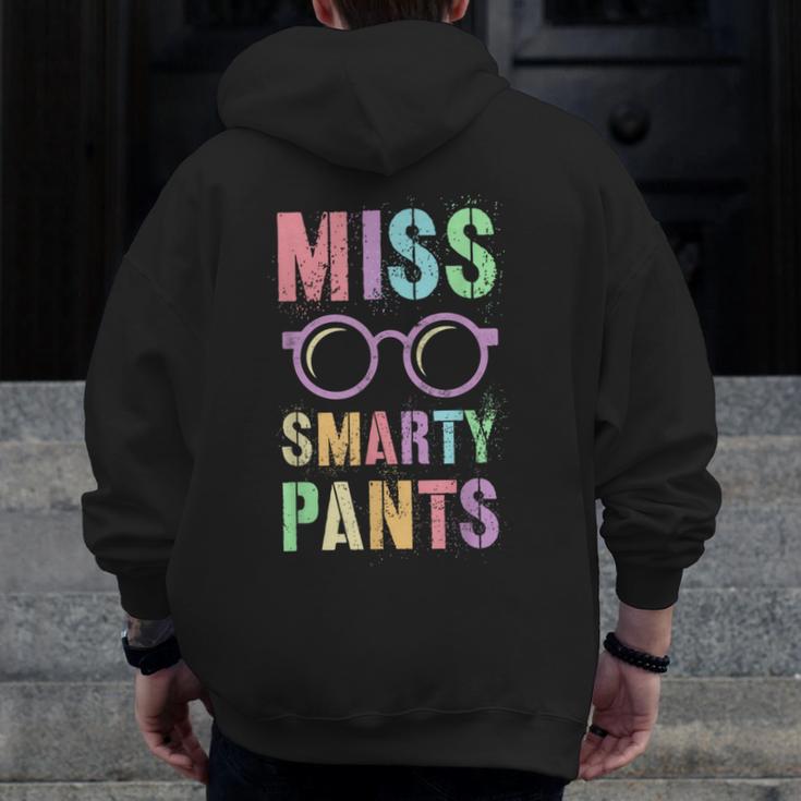 Little MISS SMARTY PANTS School Grad Teacher Last Day Men Zip Up Hoodie Back Print, funny design