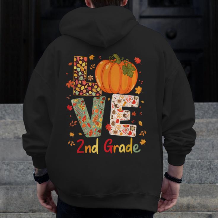 Love 2nd Grade Happy Fall Thanksgiving For 2nd Teacher For Men Women Girls Kids Men Zip Up Hoodie Back Print, 2nd Grade Teacher Gifts, funny design