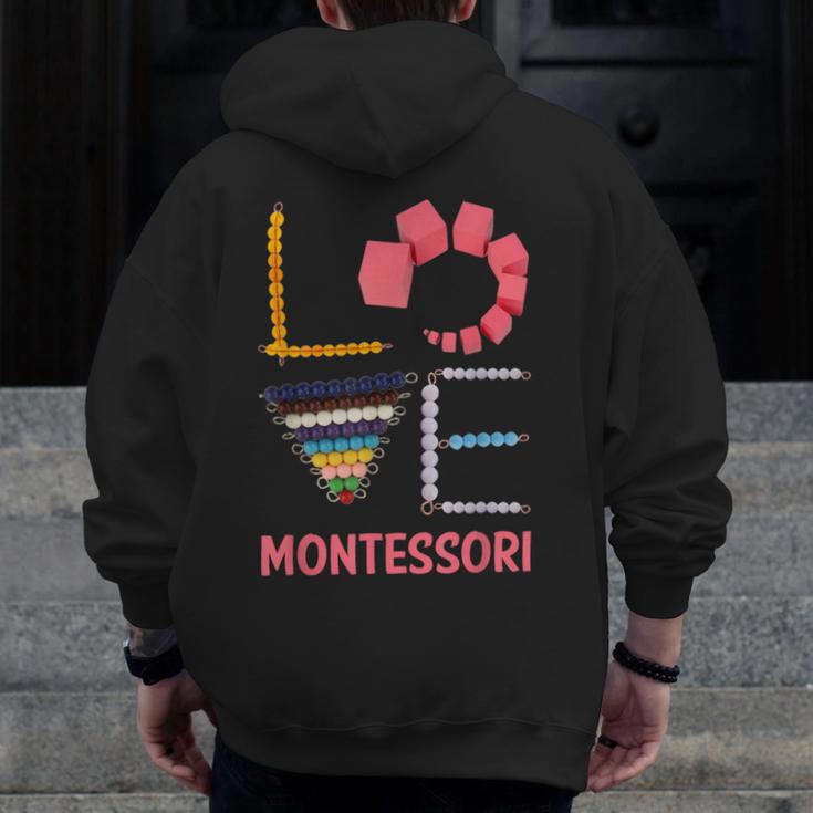 Love Montessori Education Math Teacher Men Zip Up Hoodie Back Print, funny design