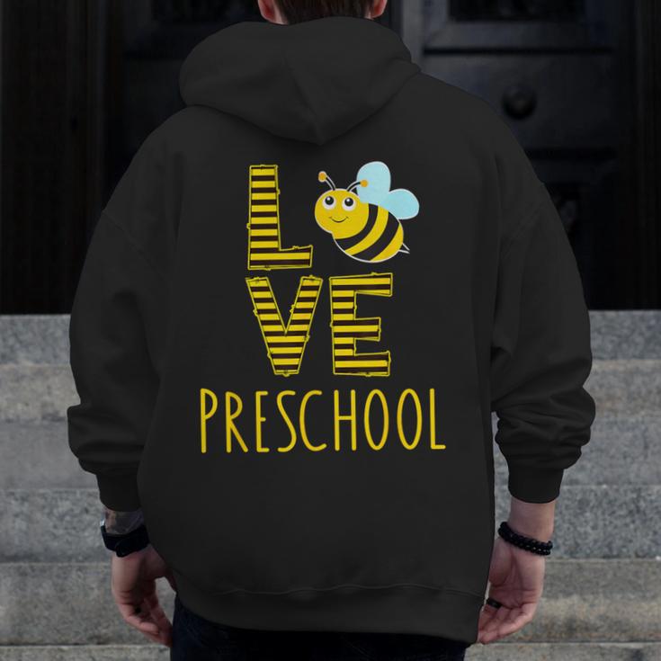Love Preschool Back To School Yellow Bee Preschool Teacher For Men Women Girls Kids Men Zip Up Hoodie Back Print, funny design