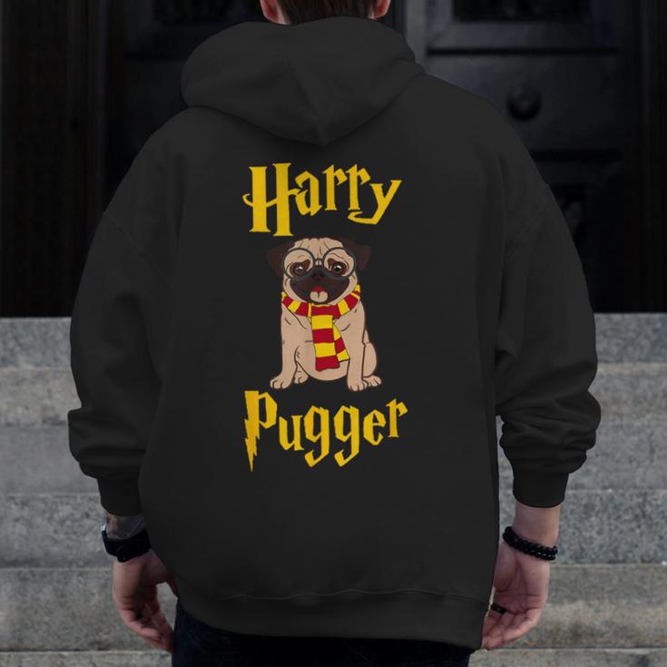 Lovely Harry Pugger Pug Men Zip Up Hoodie Back Print, funny design