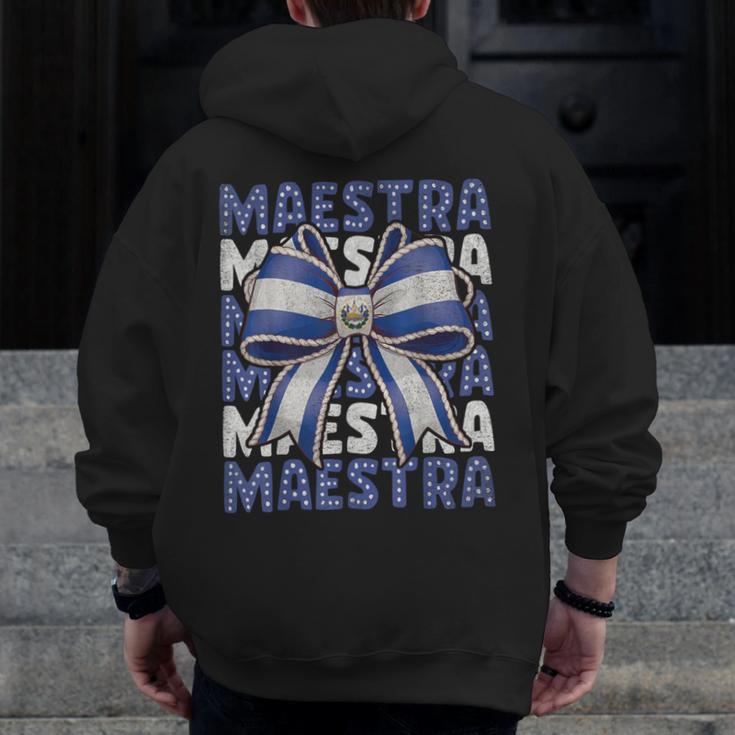 Maestra El Salvador Coquette Bow Hispanic Spanish Teacher Men Zip Up Hoodie Back Print, funny design
