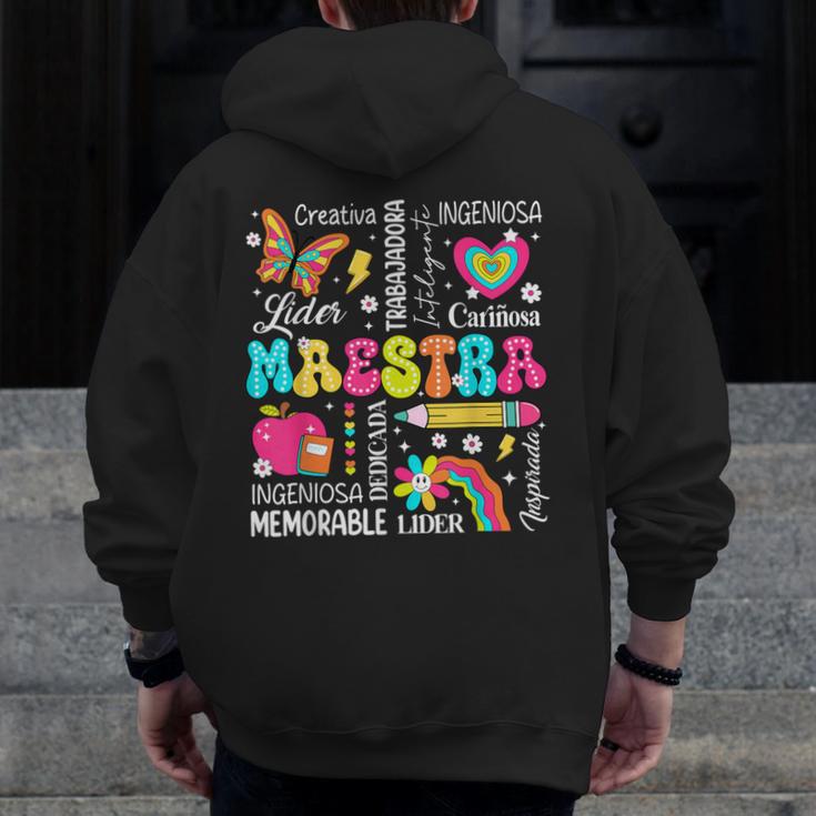 Maestra Spanish Teacher Back To School Maestra De Espanol Men Zip Up Hoodie Back Print, funny design