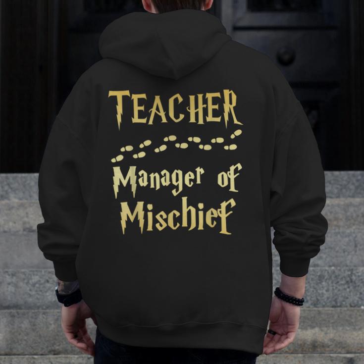 Magical Teacher Manager Of Mischief Birthday Family Party Men Zip Up Hoodie Back Print, funny design Magical Teacher Manager Of Mischief Birthday Family Party Men Zip Up Hoodie Back Print, funny design