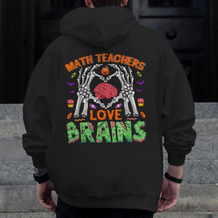 Math Teacher Love Brain Heart Skeleton Hand Zombie Halloween Men Zip Up Hoodie Back Print, funny design