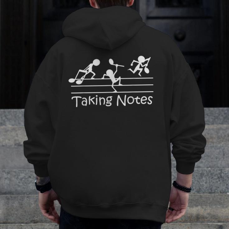 Melodic Humor Musician’s Playful Collection Musical Taking Notes Music Lovers Vintage Teachers Men Zip Up Hoodie Back Print, funny design
