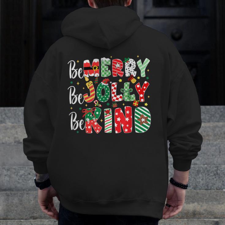 Be Merry Be Jolly Be Kind Merry Christmas Teacher Xmas PJs Men Zip Up Hoodie Back Print, funny design