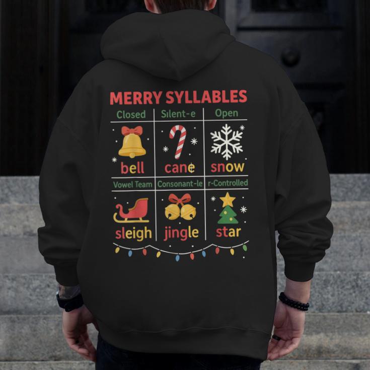 Merry Syllables Teacher Christmas Educational Kids Men Zip Up Hoodie Back Print, funny design Merry Syllables Teacher Christmas Educational Kids Men Zip Up Hoodie Back Print, funny design