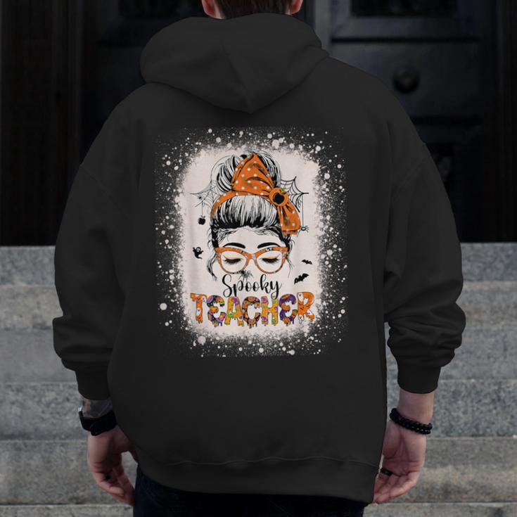 Messy Bun Spooky Teacher Bleached Halloween Teachers Men Zip Up Hoodie Back Print, funny design