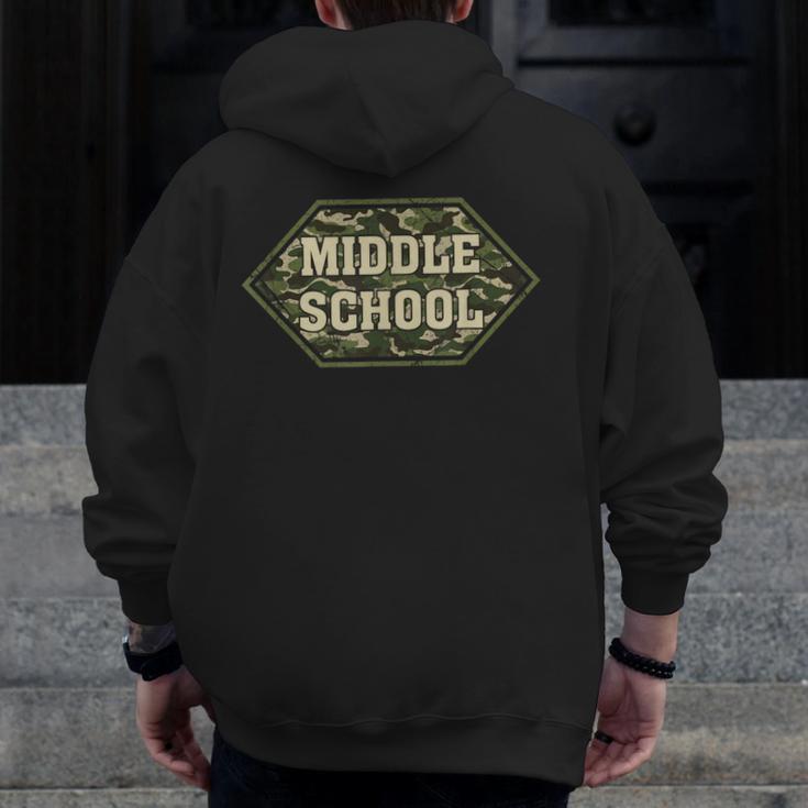 Middle School Camo Retro Back To School Teachers Men Zip Up Hoodie Back Print, funny design Middle School Camo Retro Back To School Teachers Men Zip Up Hoodie Back Print, funny design