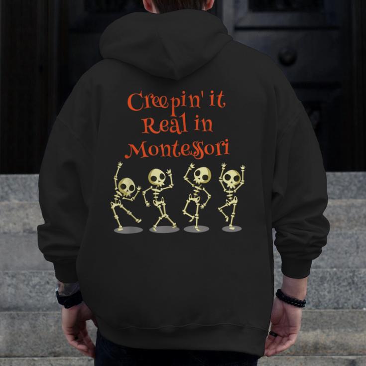 Montessori Creepin' It Real HALLOWEEN School Teacher Shirt Men Zip Up Hoodie Back Print, funny design Montessori Creepin' It Real HALLOWEEN School Teacher Shirt Men Zip Up Hoodie Back Print, funny design