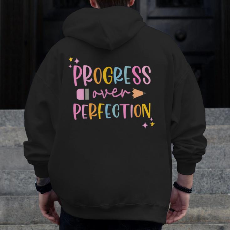 Motivational Progress Over Perfection Back To School Teacher Men Zip Up Hoodie Back Print, funny design Motivational Progress Over Perfection Back To School Teacher Men Zip Up Hoodie Back Print, funny design