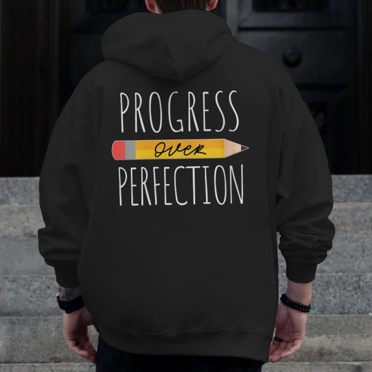 Motivational Progress Over Perfection Back To School Teacher Men Zip Up Hoodie Back Print, funny design Motivational Progress Over Perfection Back To School Teacher Men Zip Up Hoodie Back Print, funny design