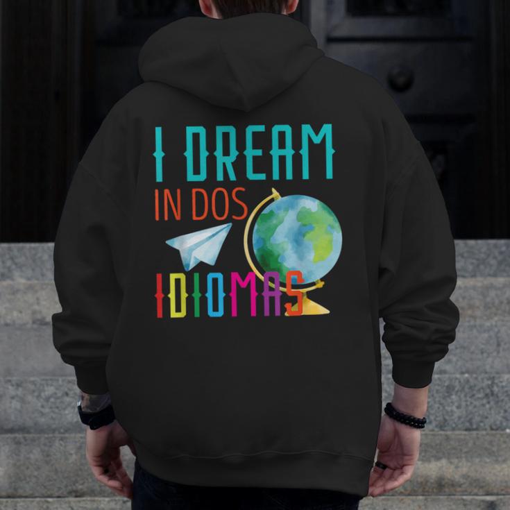 Multilingual Teacher In Dos Idiomas Linguist Language Men Zip Up Hoodie Back Print, funny design