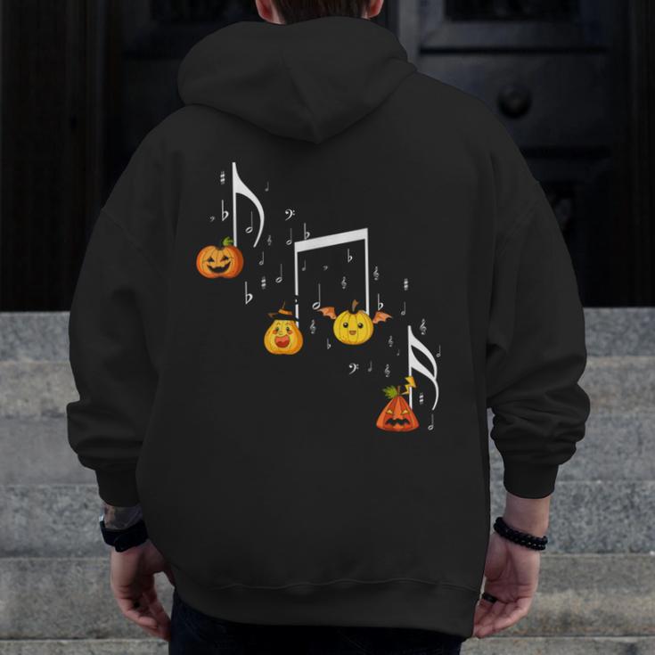 Music Note Pumpkin Fall Music Teacher Halloween Costume Men Zip Up Hoodie Back Print, funny design