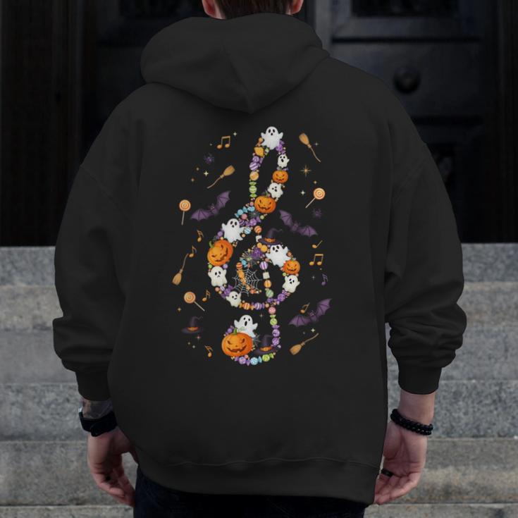 Music Note Symbol Halloween For Music Teacher Musicians Men Zip Up Hoodie Back Print, funny design