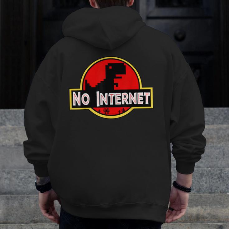 Nerdy No Internet Dinosaur Computer Science Teacher Men Zip Up Hoodie Back Print, Internet Gifts, Science Teacher Gifts, funny design