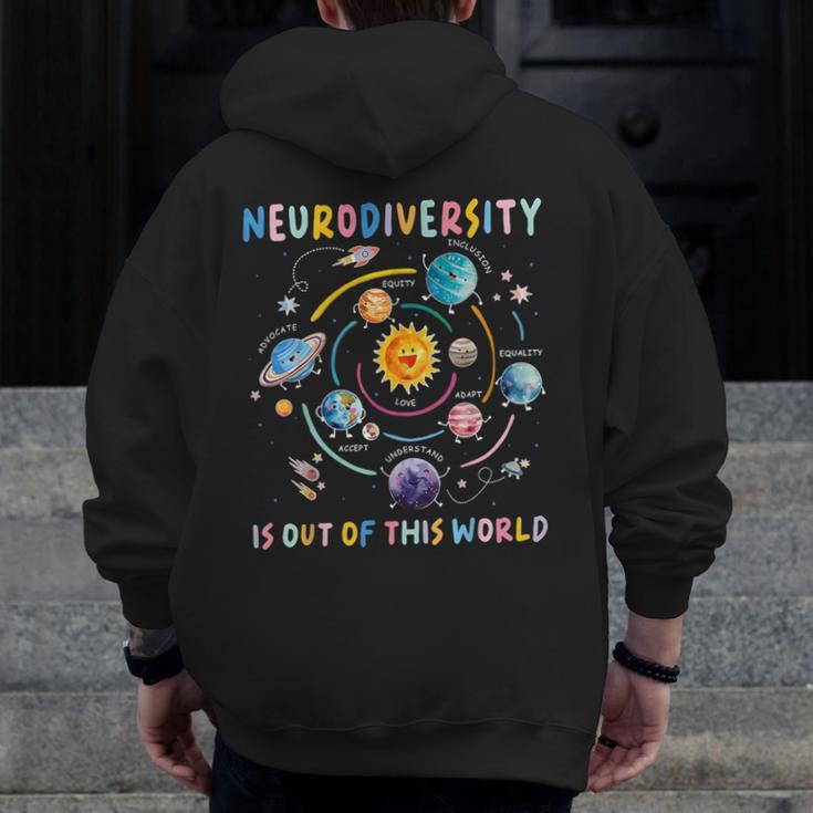 Neurodiversity Is Out Of This World Space Autism Teacher Men Zip Up Hoodie Back Print, funny design