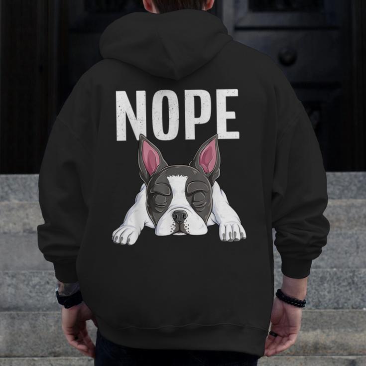 Nope Boston Terrier Puppy Dog Bostie Lover Men Women Girls Kids Men Zip Up Hoodie Back Print, funny design