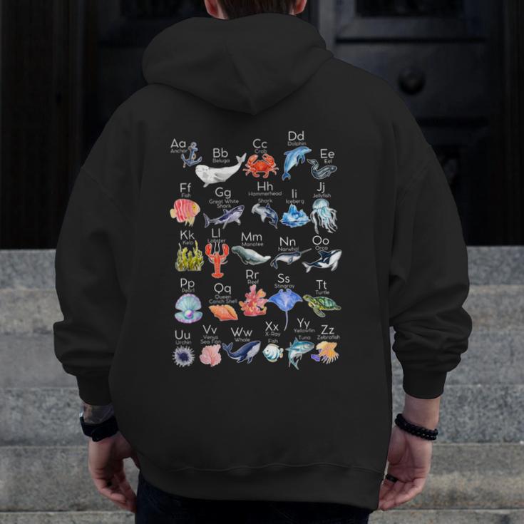 Ocean Animals Alphabet Cute Sea Life ABC Marine Kids Teacher Men Zip Up Hoodie Back Print, funny design Ocean Animals Alphabet Cute Sea Life ABC Marine Kids Teacher Men Zip Up Hoodie Back Print, funny design