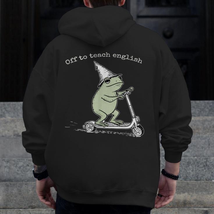 Off To Teach English Scooter Frog ESL Teacher Literature Men Zip Up Hoodie Back Print, Esl Teacher Gifts, English Teacher Gifts, funny design Off To Teach English Scooter Frog ESL Teacher Literature Men Zip Up Hoodie Back Print, Esl Teacher Gifts, English Teacher Gifts, funny design